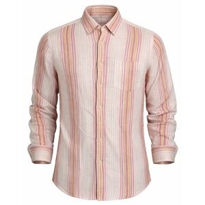 Tommy Bahama Relax Shirt Mens L Large White Red Striped 100% Linen Long Sleeve